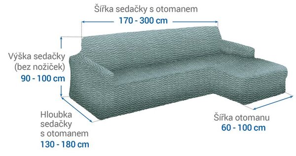 Huse bielastice CRISTINA mentă canapea cu otoman dreapta (l. 170 - 300 cm)