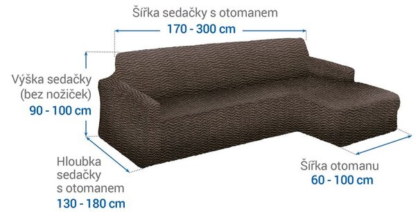 Huse bielastice CRISTINA alună canapea cu otoman dreapta (l. 170 - 300 cm)