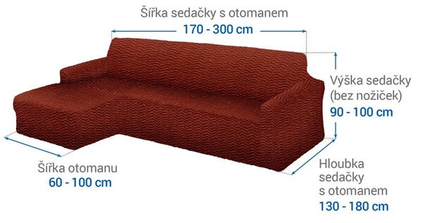 Huse bielastice CRISTINA cupru canapea cu otoman stânga (l. 170 - 300 cm)