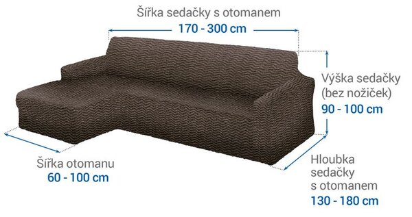 Huse bielastice CRISTINA alună canapea cu otoman stânga (l. 170 - 300 cm)