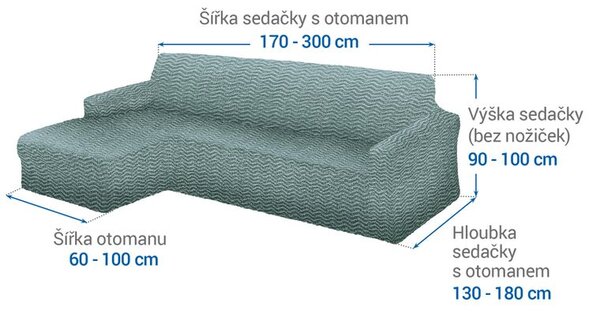 Huse bielastice CRISTINA mentă canapea cu otoman stânga (l. 170 - 300 cm)