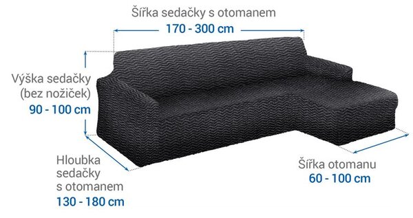 Huse bielastice CRISTINA antracit canapea cu otoman dreapta (l. 170 - 300 cm)