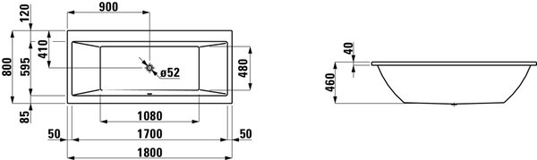 Laufen Pro cada dreptunghiulară 180x80 cm alb H2329500000001