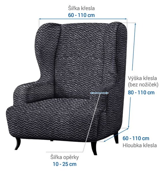 Huse bielastice CRISTINA antracit fotoliu clasic (l. 60 - 110 cm)
