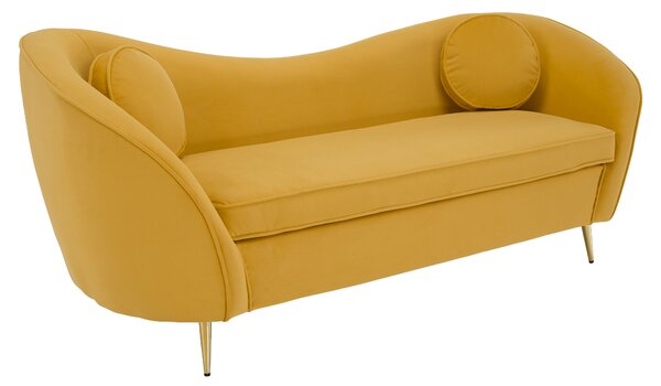 KONDELA Canapea cu 3 locuri de design, ţesătură Velvet galbenă/gold crom auriu, EZIO TYP 3