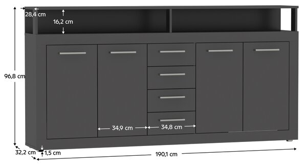 KONDELA Comodă combinată, grafit, LUNYSA