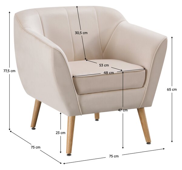 KONDELA Fotoliu de design, ţesătură Velvet bej/natur, VIODA