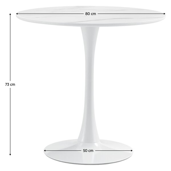 KONDELA Masă de sufragerie, marmură deschisă/alb, diametru 80 cm, LORIAN