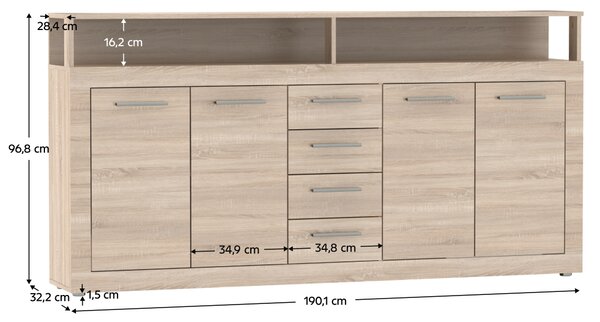 KONDELA Comodă combinată, stejar sonoma, LUNYSA