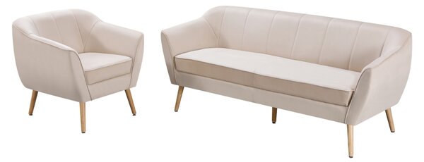 KONDELA Fotoliu de design, ţesătură Velvet bej/natur, VIODA