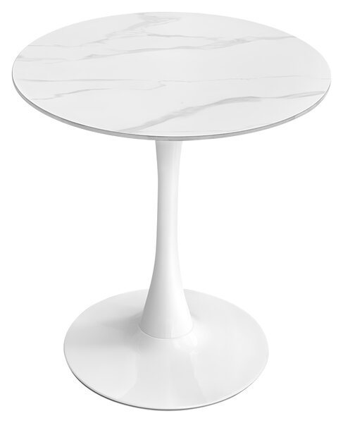 KONDELA Masă de sufragerie, marmură deschisă/alb, diametru 80 cm, LORIAN