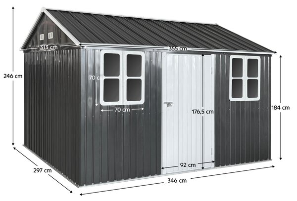 KONDELA Căsuţă de grădină din tablă pentru unelte, antracit, 3,6x3,1x2,5 m, GABKO