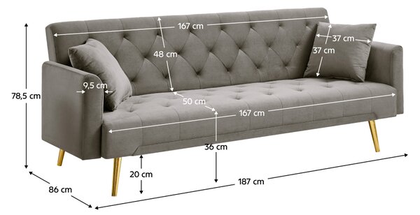 KONDELA Canapea extensibilă, gri-maroniu Taupe/gold crom-auriu, ALISIA