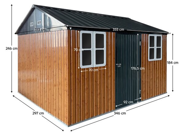 KONDELA Şopron de grădină din tablă metalică, maro/antracit, 3,6x3,1x2,5 m, GABKO