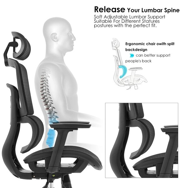 Ergodynamic Gary H - Scaun de birou - Full mesh - black, translatie sezut, brate 3D