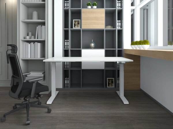 Birou reglabil pe inaltime TerrA7 WHITE - 2 motoare, profil dreptunghiular, culoare cadru Alb