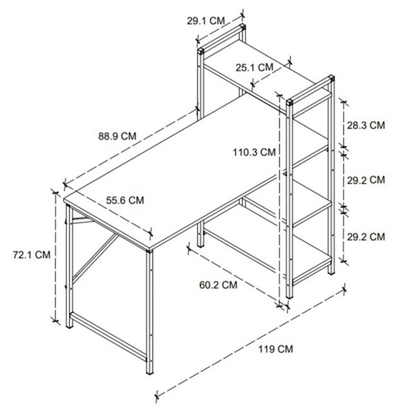 Birou fix metalic Start H, dimensiune 120x60cm blat Stejar Deschis 18 mm