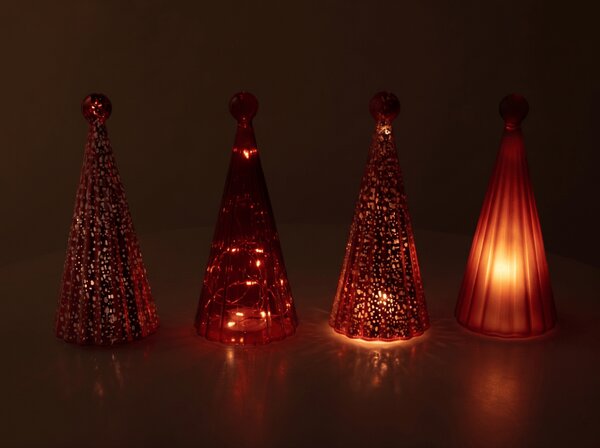Brad de sticla luminos TWINKLE cu iluminare LED 22 cm, nuante de rosu
