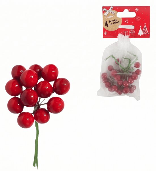 Decoratiuni de Craciun pe sarma BERRIES 9 cm, rosie