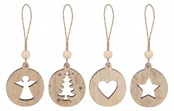 Ornament de Craciun RUSTIC JOY din lemn 7,5 cm - diverse modele