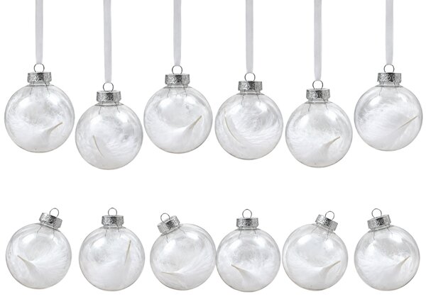 Set 12 bucati ornamente de Craciun WHITE FEATHER 9 cm, alb