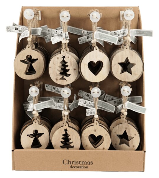Ornament de Craciun RUSTIC JOY din lemn 7,5 cm - diverse modele