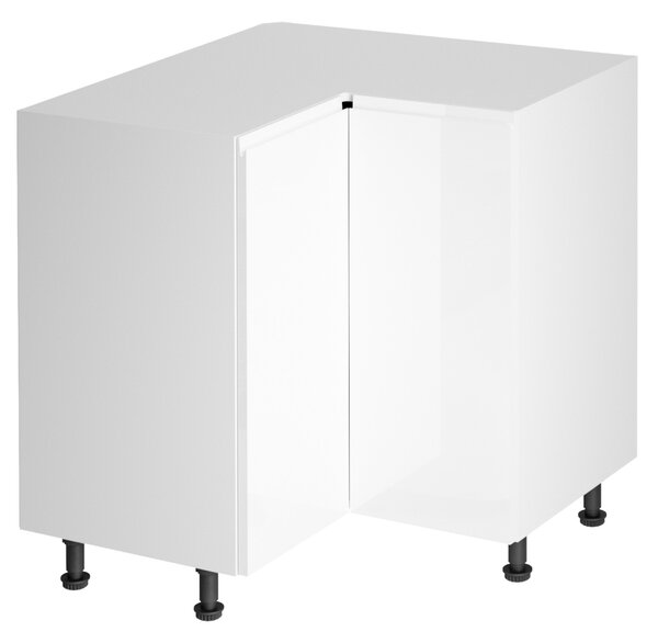 KONDELA Dulap inferior colţ, alb/alb luciu extra ridicat, AURORA D90N