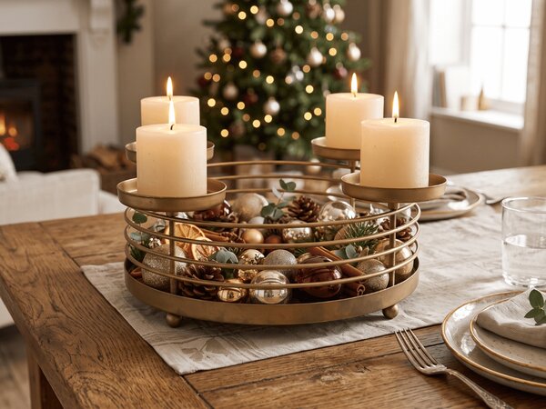Suport metalic pentru lumanari de Advent GOLDEN ADVENT 32 cm, auriu