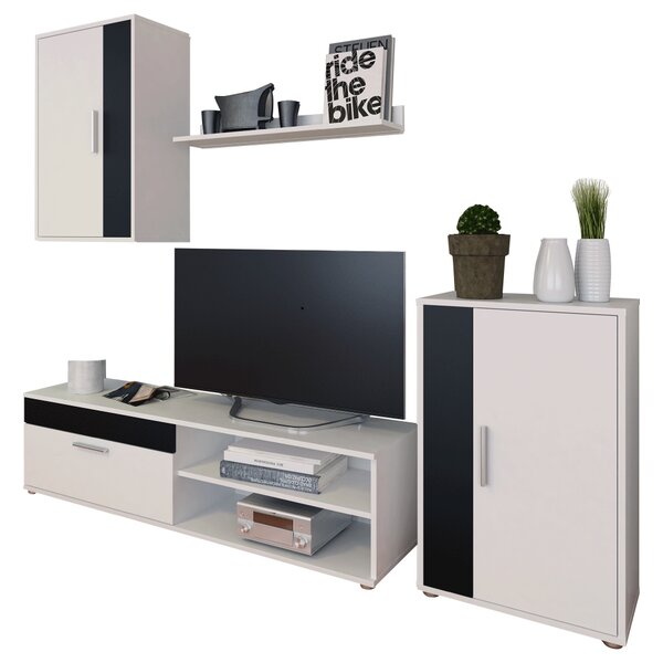 KONDELA Perete living, alb / negru, KEVIN