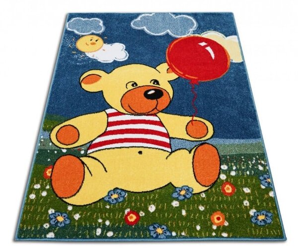 Covor Camera Copil, Model Kolibri 11145 140, Ursulet, Albastru Multicolor, Dreptunghi, 200x300