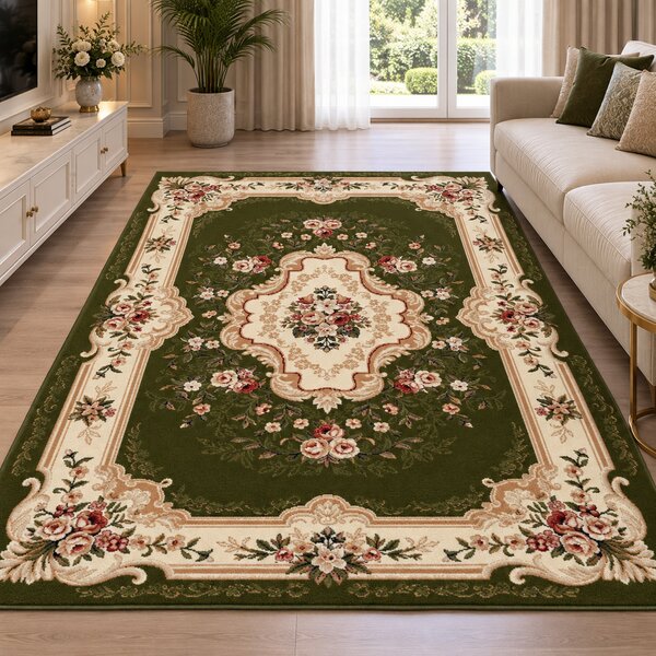 Covor Lotos 570, Model Sufragerie, Verde Verde, Dreptunghi, 100x200