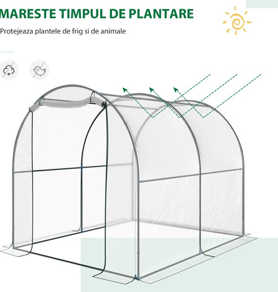 Outsunny Seră de Grădină Tip Tunel, Spațioasă, din PVC, Protecție UV, 250x200x200 cm | Aosom Romania