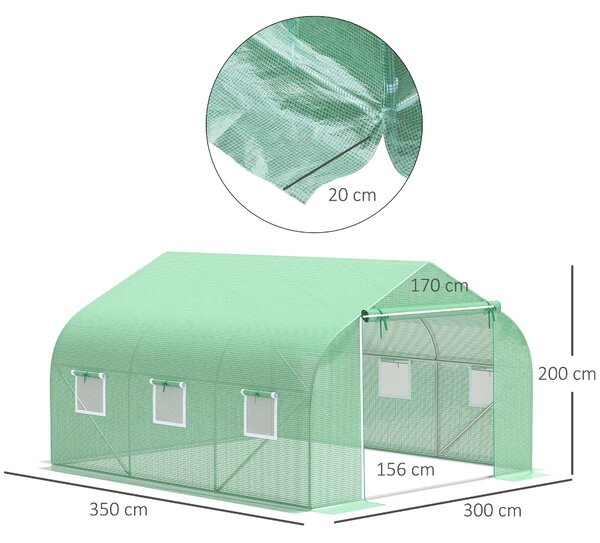 Outsunny Seră de Grădină Tunel cu Ușă Rulantă, 6 Ferestre și Acoperiș Învelit PE pentru Plante, 3,5x3x2 m, Verde | Aosom Romania