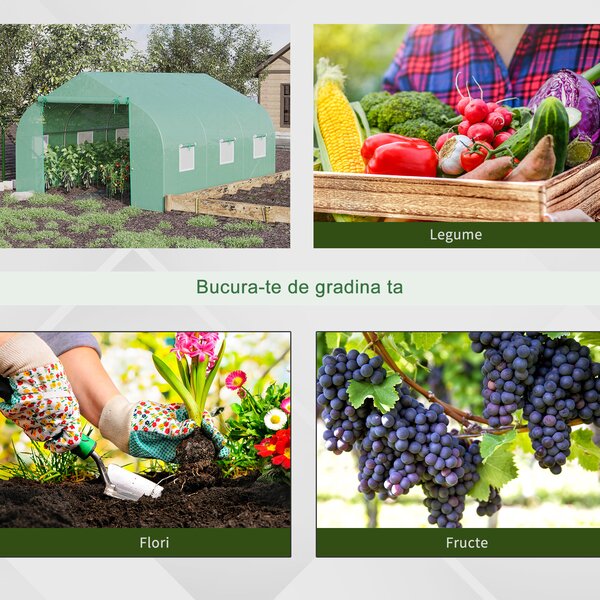 Outsunny Seră de Grădină Tunel cu Ușă Rulantă, 6 Ferestre și Acoperiș Învelit PE pentru Plante, 3,5x3x2 m, Verde | Aosom Romania