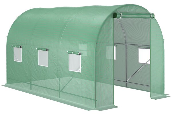 Outsunny Seră de Grădină cu Ferestre, Ușă și Acoperiș Rotunjit din PE și Fier, 3.5x2x2 m, Verde | Aosom Romania