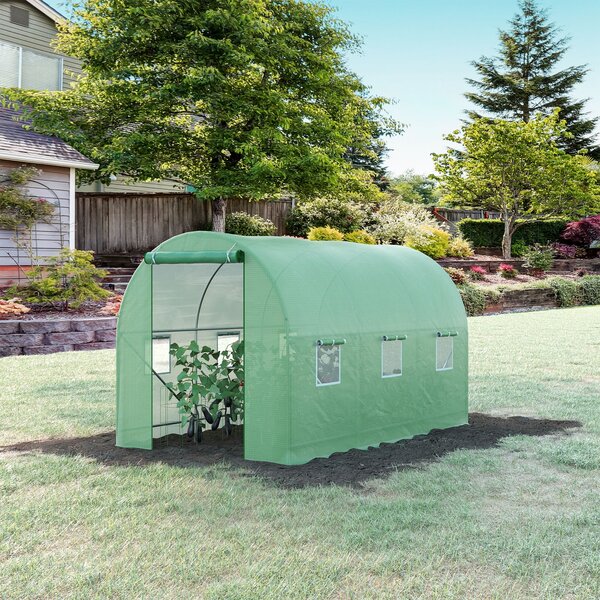 Outsunny Seră de Grădină cu Ferestre, Ușă și Acoperiș Rotunjit din PE și Fier, 3.5x2x2 m, Verde | Aosom Romania