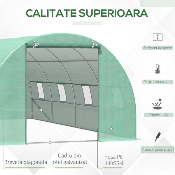 Sera tip Tunel pentru Plante Outsunny, Verde, sera de gradina | Aosom Romania
