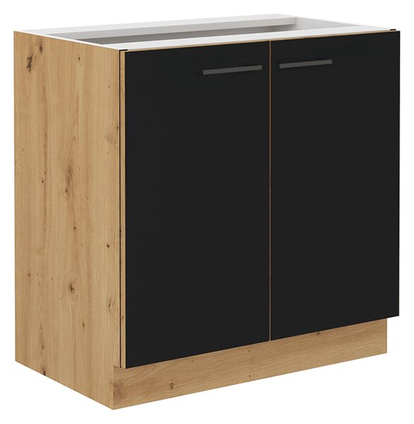 KONDELA Dulap de bucătărie inferior, negru mat / stejar artizan, MONRO 80 D 2F BB