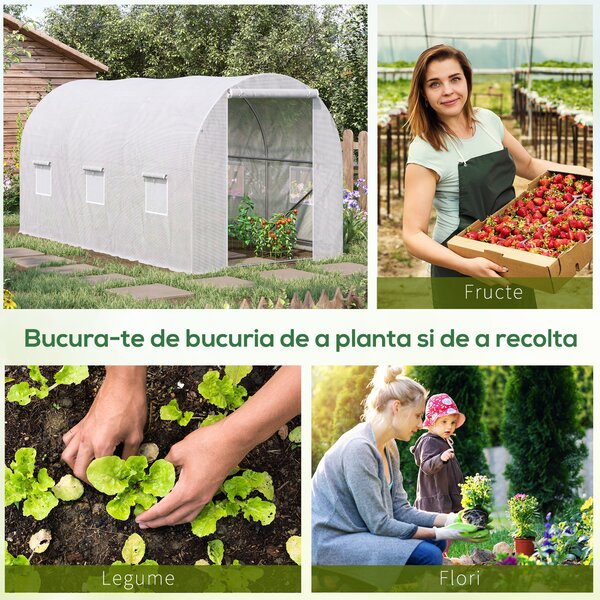 Outsunny sera gradine3,5 x 2 x 2 m, cadru mare din otel galvanizat, tunel din polietilene pentru gradina, alb | Aosom Romania