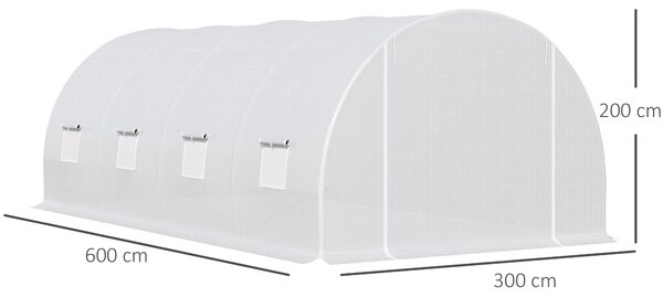 Outsunny Tunnel Sera de gradina pentru plante din PE cu tevi metalice 6x3x2m Alb | Aosom Romania