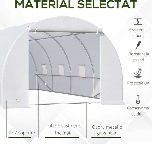 Outsunny Tunnel Sera de gradina pentru plante din PE cu tevi metalice 6x3x2m Alb | Aosom Romania