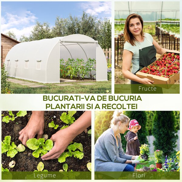 Outsunny Tunnel Sera de gradina pentru plante din PE cu tevi metalice 6x3x2m Alb | Aosom Romania