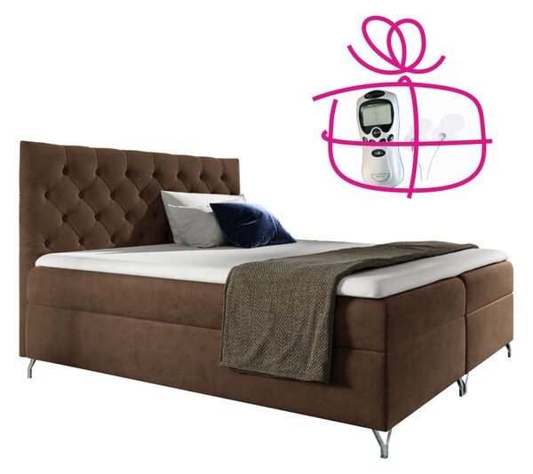 KONDELA Pat cu boxspring, 200x200, ţesătură maro Velvet, GULIETTE + cadou