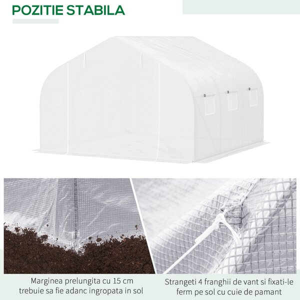 Outsunny Tunel Grădină De Legume Cu Seră Cu 6 Ferestre Și Ușă Rulantă, 4.5x3m, Alb | Aosom Romania