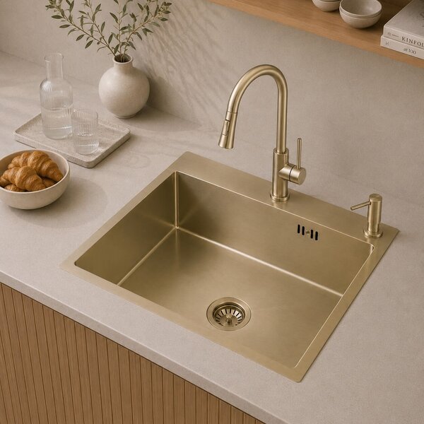 Ruvetti Look chiuveta cu dozator 58x45 cm auriu 5003L_PVD_CH60_W