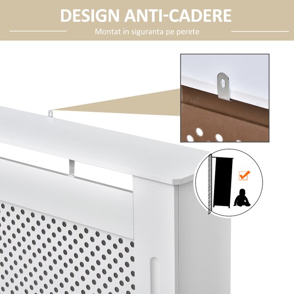 HOMCOM Carcasă Modernă pentru Calorifer, Model cu Gratii din MDF, Design cu Lamele pentru Casă și Birou, 111,5x82x19 cm, Alb | Aosom Romania