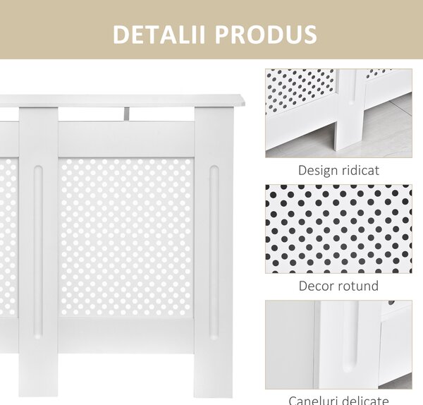 HOMCOM Carcasă Modernă pentru Calorifer, Model cu Gratii din MDF, Design cu Lamele pentru Casă și Birou, 111,5x82x19 cm, Alb | Aosom Romania