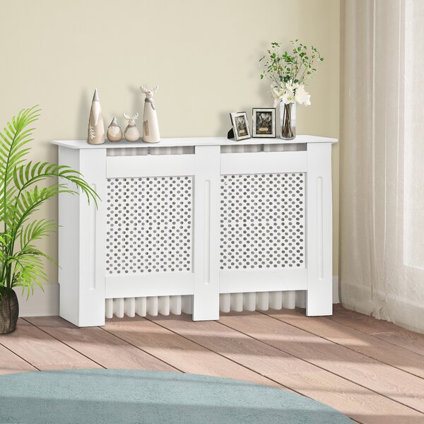 HOMCOM Carcasă Modernă pentru Calorifer, Model cu Gratii din MDF, Design cu Lamele pentru Casă și Birou, 111,5x82x19 cm, Alb | Aosom Romania