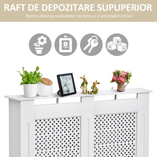 HOMCOM Carcasă Modernă pentru Calorifer, Model cu Gratii din MDF, Design cu Lamele pentru Casă și Birou, 111,5x82x19 cm, Alb | Aosom Romania