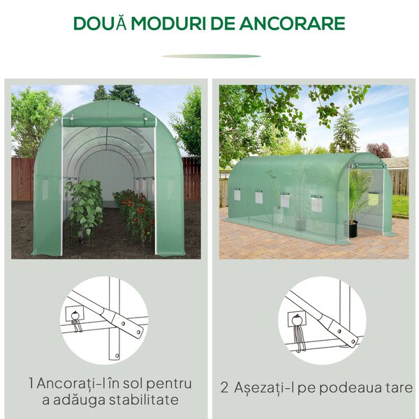 Outsunny Sera tip tunel de Gradina, pentru plante, legume, fructe cu Structura din Otel, Ferestre si Usa, Verde | Aosom Romania